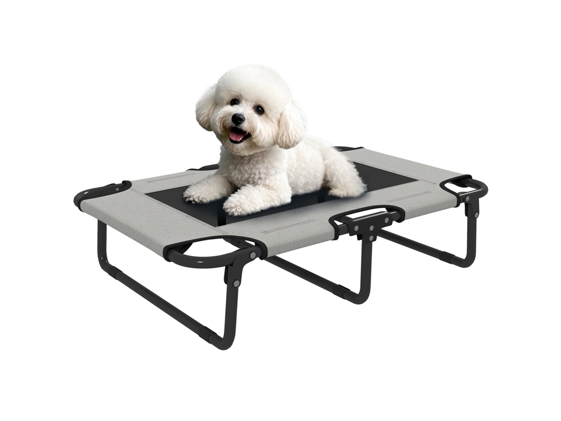Cama Elevada Para Cão Dobrável, Cama Para Animal De Exterior Com Design Em Rede, Cinzento Claro Oxford, 75 X 51 X 18 Cm