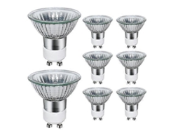 Omni kit com 8 Lâmpadas Halógenas Gu10 35w 220v 2800k Luz Quente Focos Halógenos Reguláveis 700 Lúmenes Ângulo de 42° Azul Marino