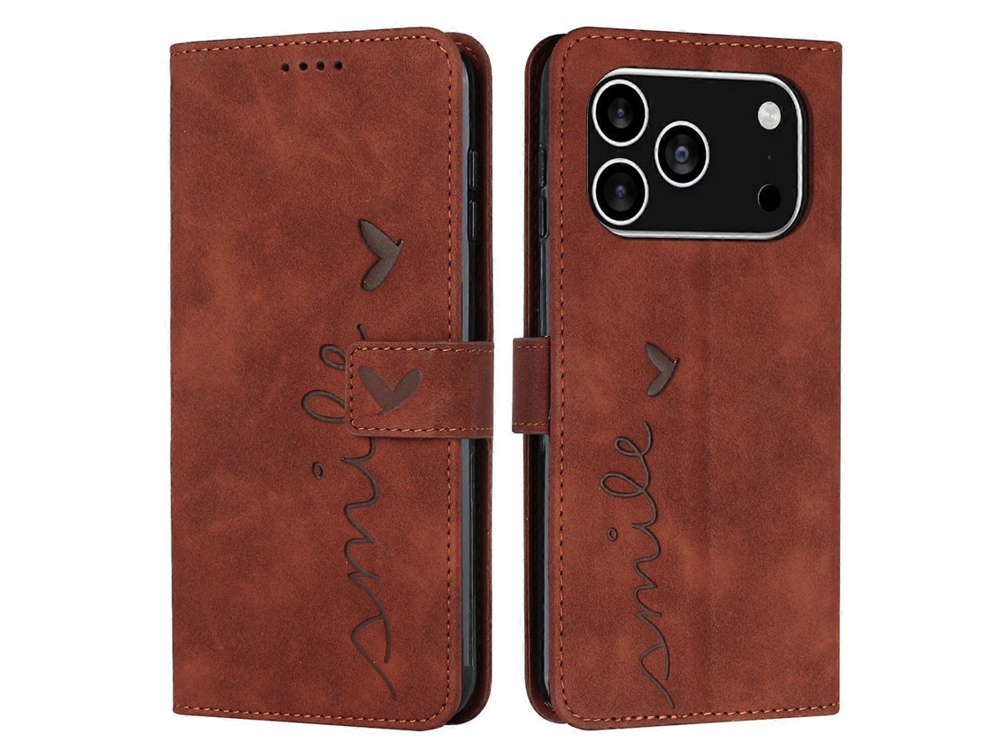 Capa De Couro Para Celular Com Estampa De Coração E Cordão Longo