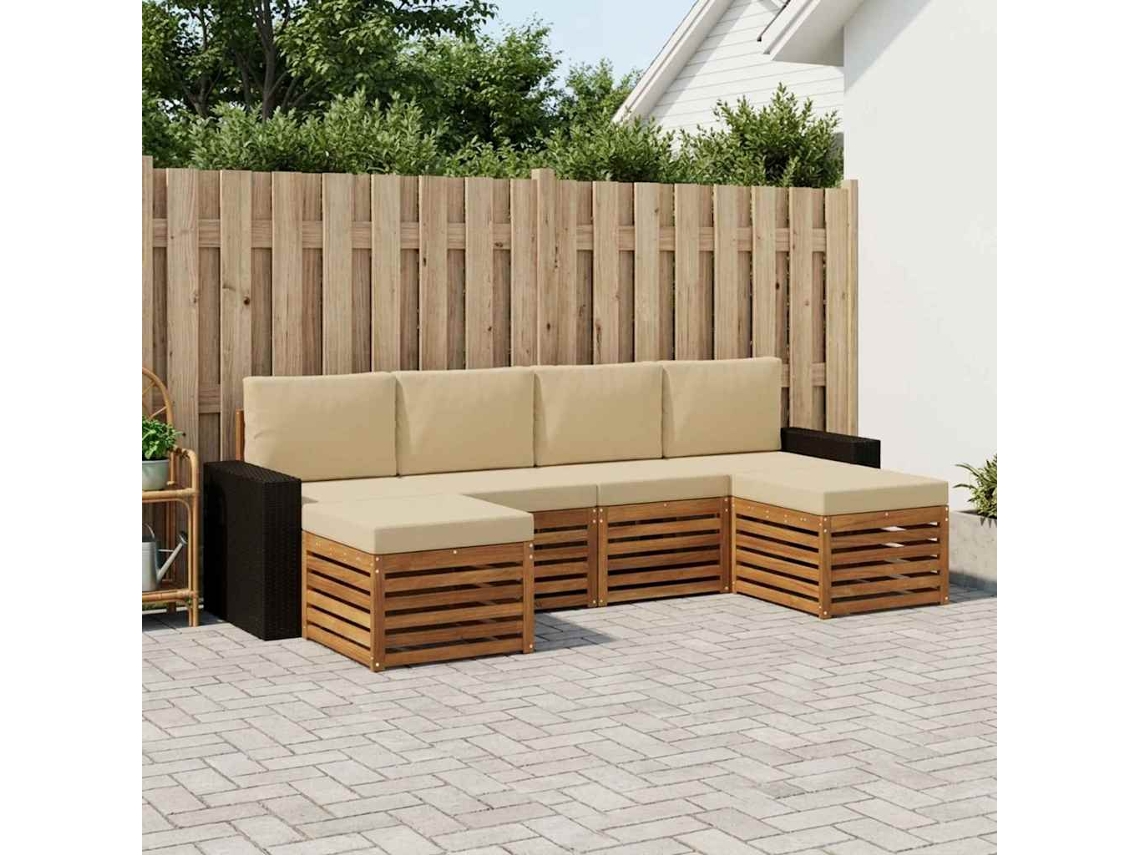 Vidaxl Conjuntos De Sofás Com Almofada 6 Pcs Natural E Bege