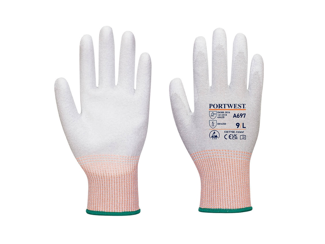 Luva De Palma Lr13 Esd Pu Proteção E Destreza / Cinza Branco / L Portwest (pacote De 12)