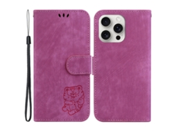 Capa Em Couro Pu Com Suporte, Para Apple Iphone 16 Pro Max - Rosa
