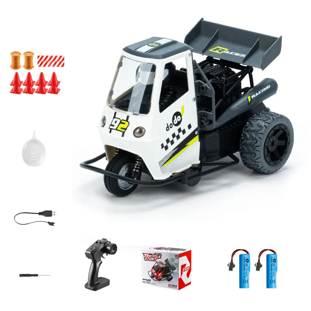 (2 pilhas) Triciclo de controle remoto em escala 1:16 com função de pulverização e luzes de LED