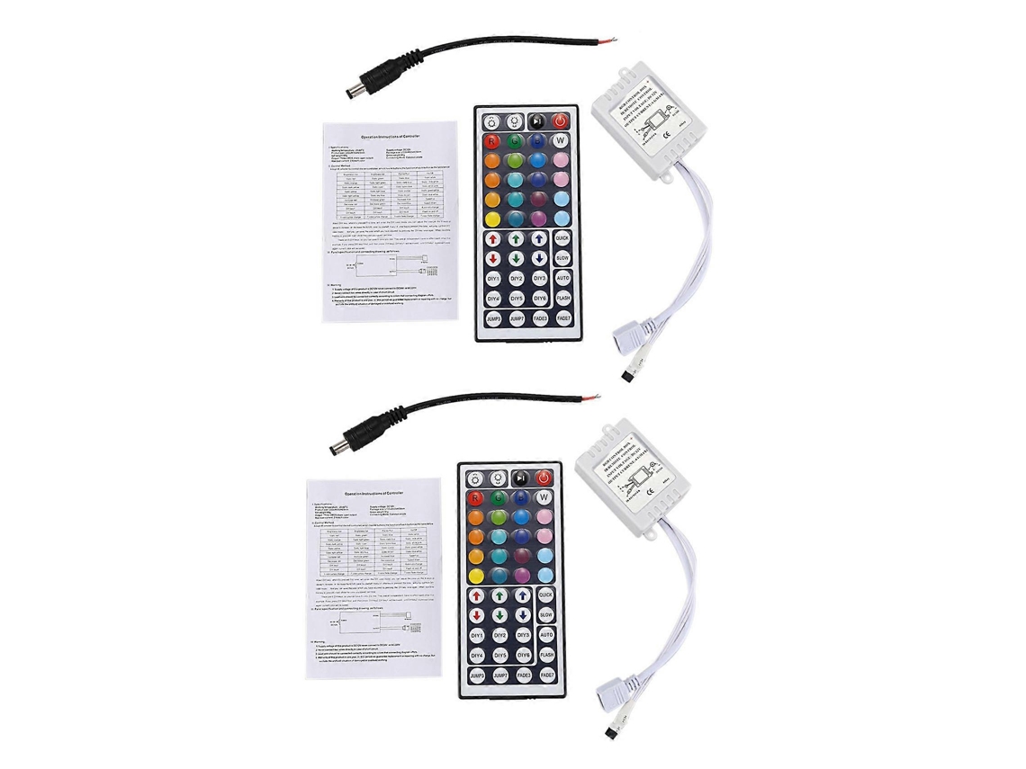 2 Controles Remotos Infravermelhos Sem Fio De 44 Teclas Com Receptor Para Fita De Led Rgb Smd 5050 3528.