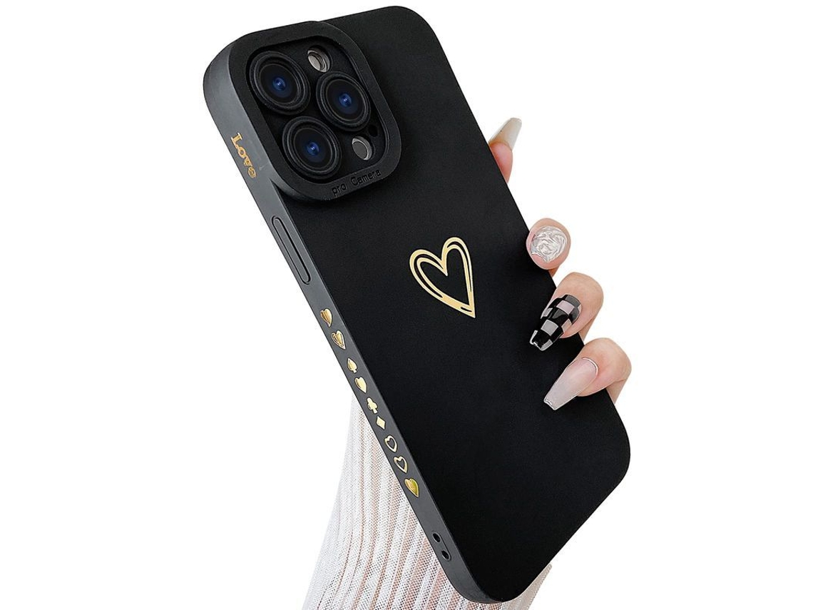 2026 capa de Silicone Líquido com Padrão de Coração Dourado para Iphone 13 Pro Max (preto)