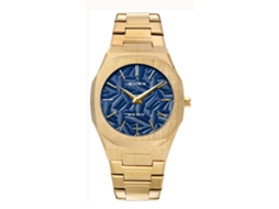 Relógio de Quartzo Folhas em Relevo Azul Dourado MDUG