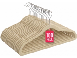 Cabides de Veludo Antiderrapantes Pack 100 Bege com gancho 360° COM-FORT HOUSE