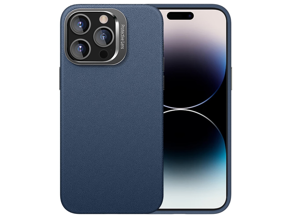 Suporte Casa Para Iphone 14 Pro Pele Sintética Azul