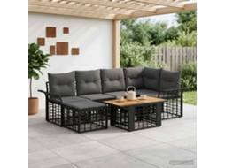Vidaxl Conjunto De Sofá De Jardim 7 Unid. Preto E Cinza Escuro Vime Pe