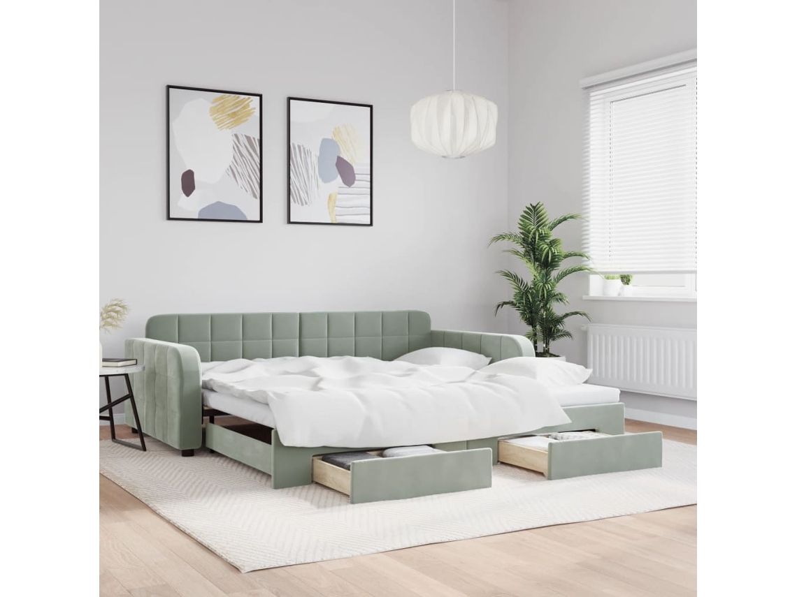 Vidaxl Sofá-cama C/ Gavetão E Gavetas 100x200 Cm Veludo Cinzento-claro