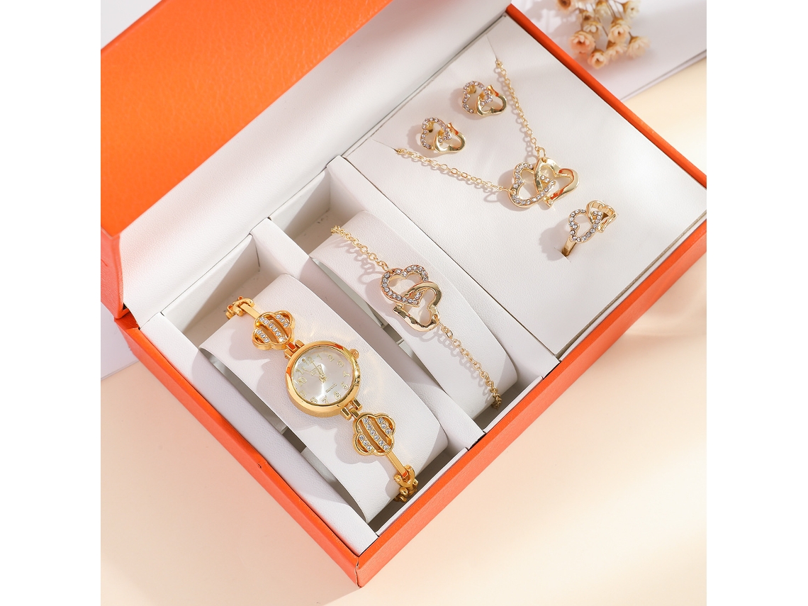 Conjunto de Presente Feminino com Relógio de Pulseira de Malha e Caixa Laranja SPQMENT