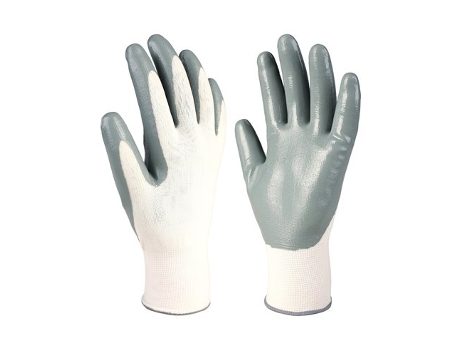 Luvas De Poliéster Com Palma De Nitrila Branco E Cinza Hantums (tamanho 7)