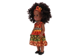 Primerox boneca Preta de 14 Polegadas com Vestido Fashion Cabelo Afro e Roupas Mudáveis