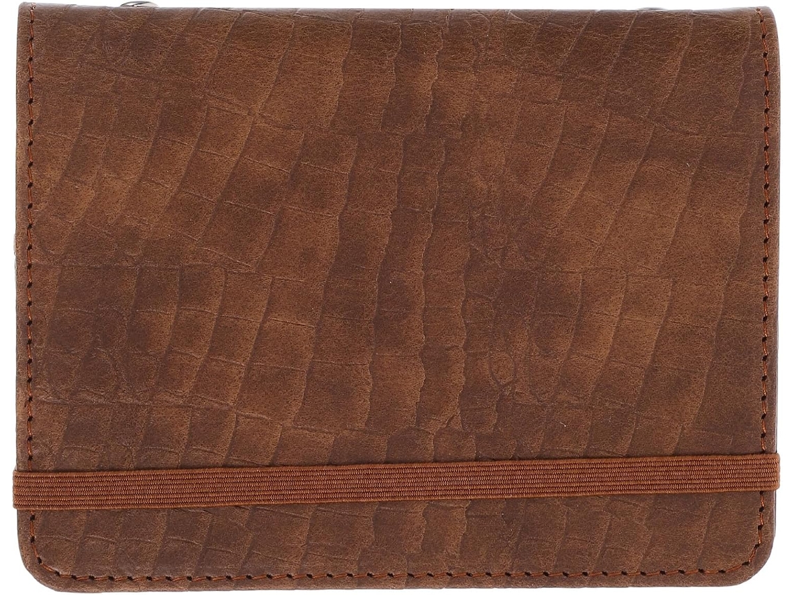 Caderno de Bolso Pequeno A8 com Páginas Destacáveis, Capa Marrom com Textura de Pele de Réptil e Linhas. CHABERLU