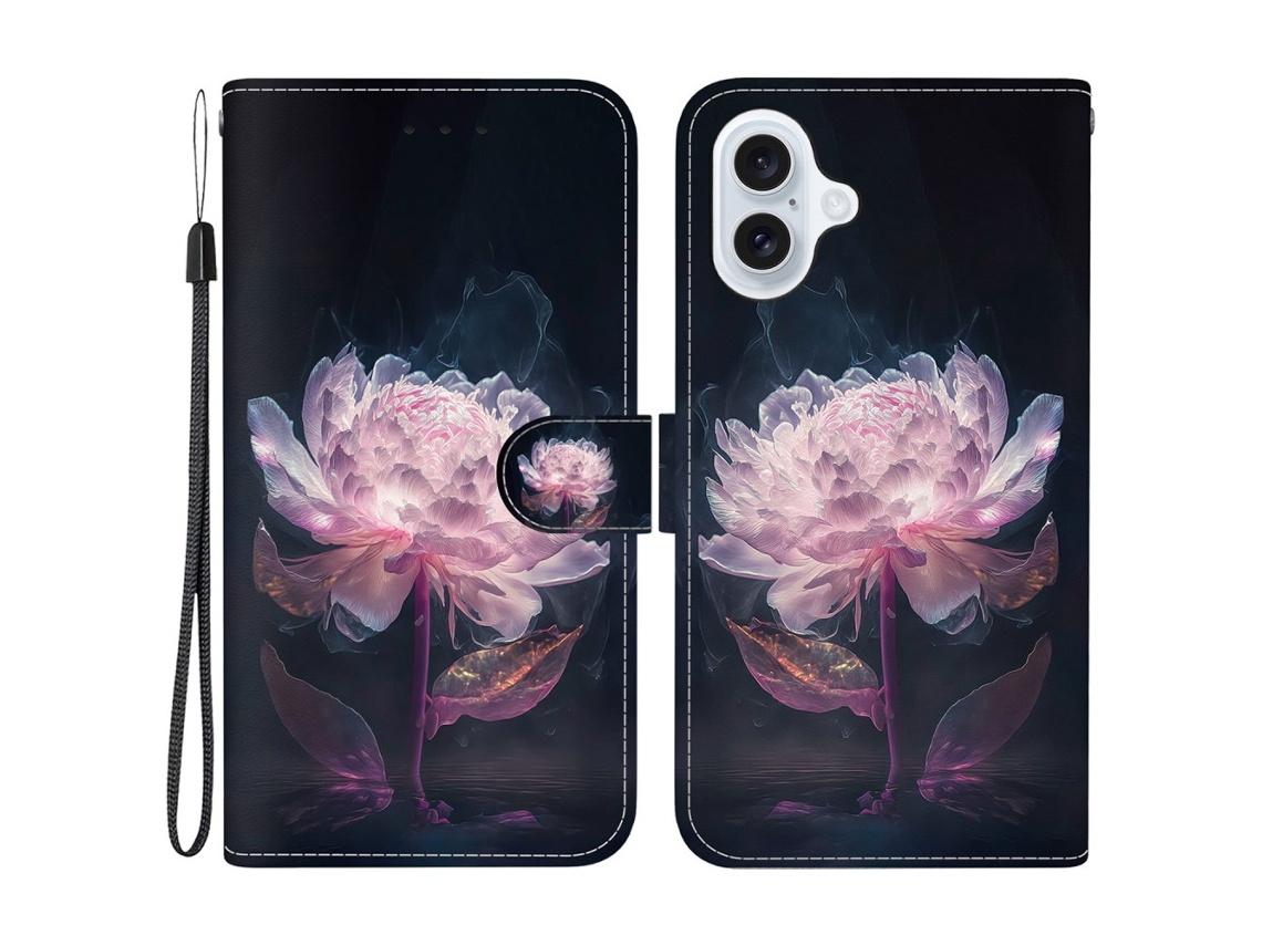 Capa Em Couro Pu Para Apple Iphone 16 Plus - Peónia Roxa