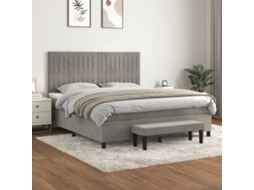 Cama Com Molas/colchão 160x200 Cm Veludo Cinzento-claro
