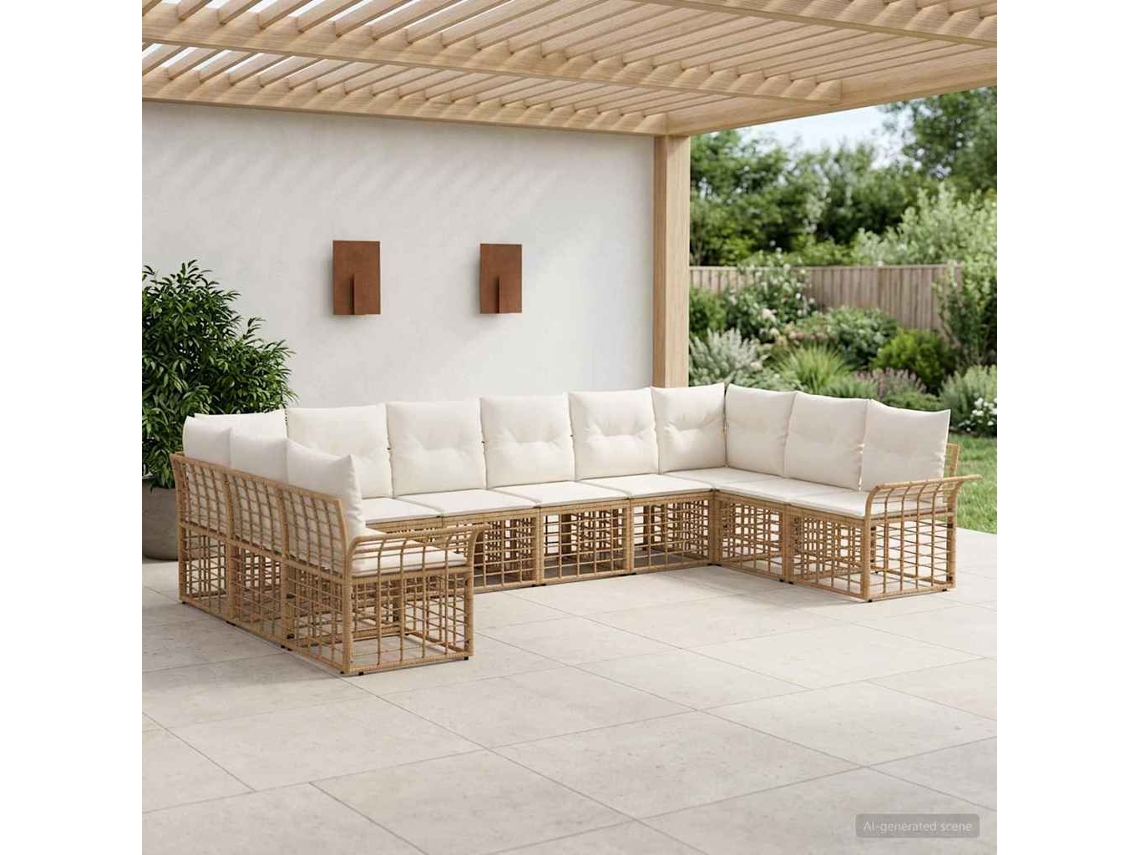 Vidaxl Conjunto De Sofás Para Exterior 10 Pcs Natural E Branco Creme