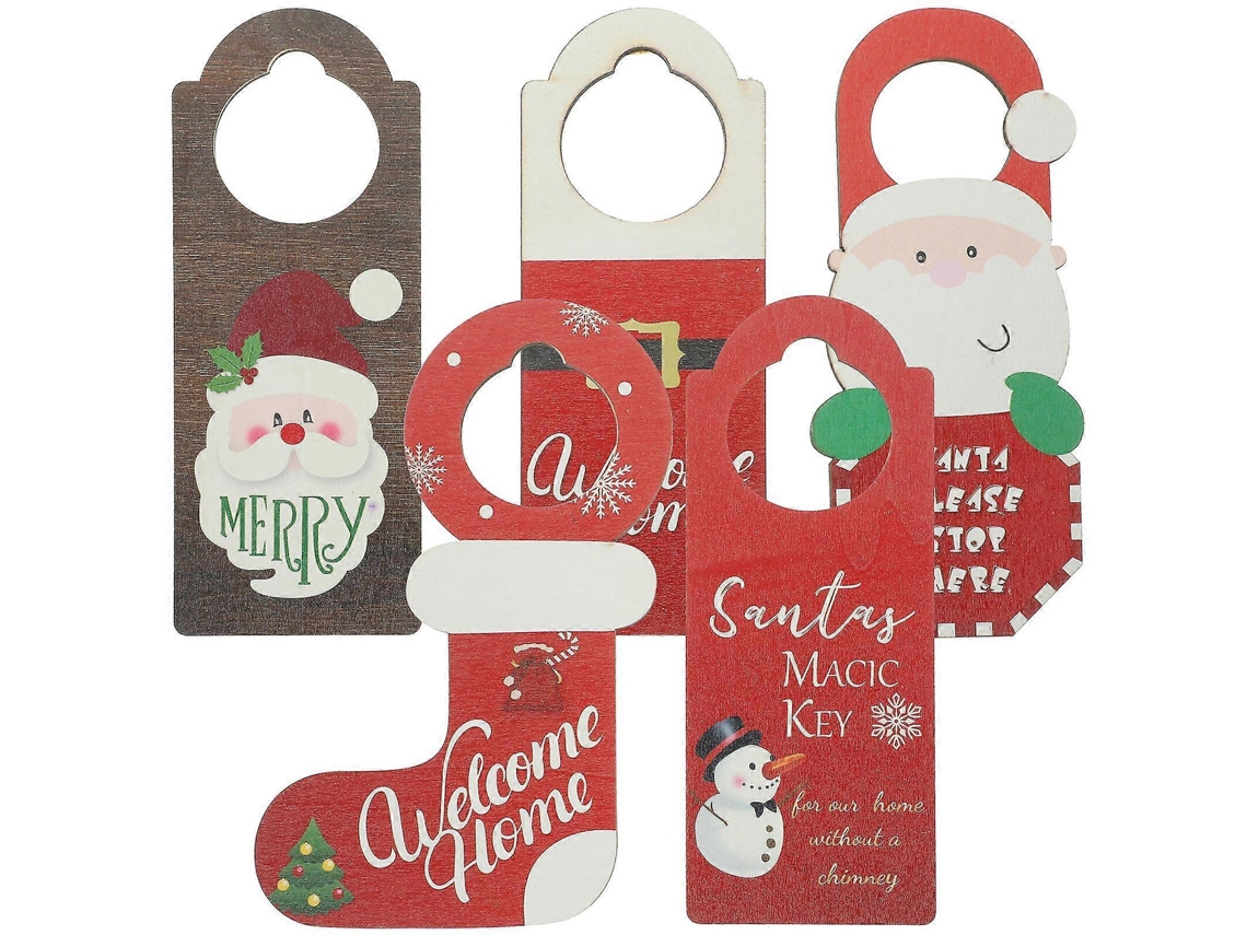 Conjunto De 5 Enfeites De Natal Para Maçaneta De Porta, Pingentes De Madeira Para Pendurar. Hengjian