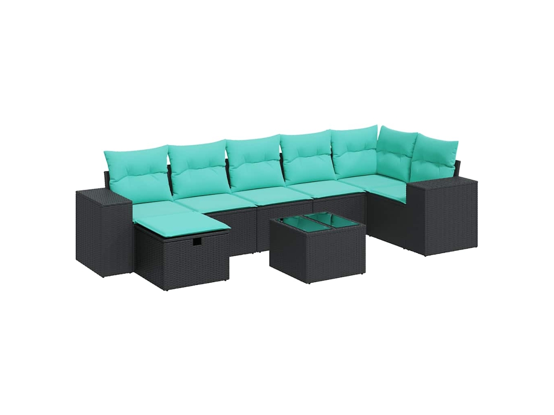 Maison Exclusive - 8 Pcs Conjunto Sofás De Jardim Com Almofadões Vime Pe Preto
