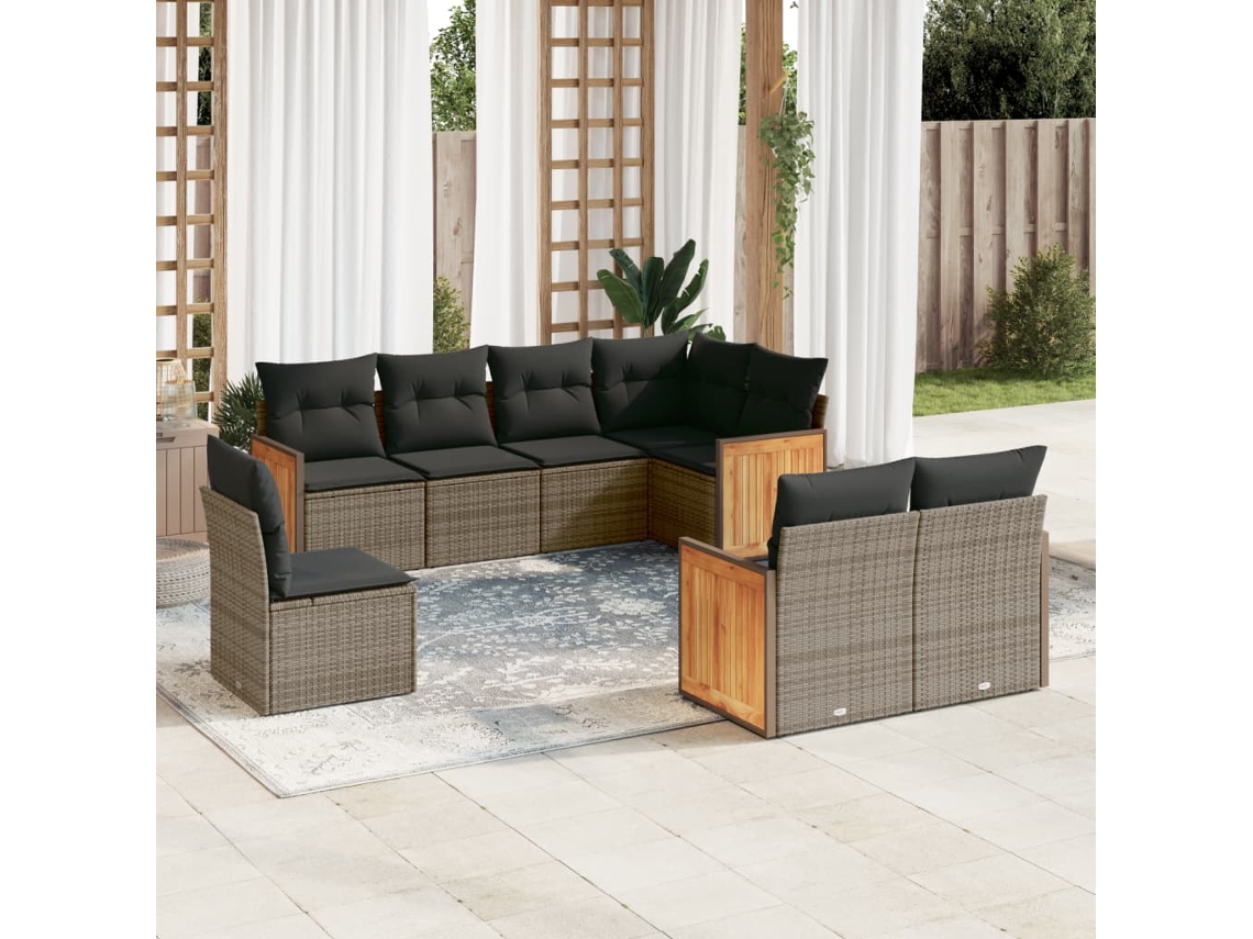 Vidaxl 8 Pcs Conjunto Sofás De Jardim C/ Almofadões Vime Pe Cinzento