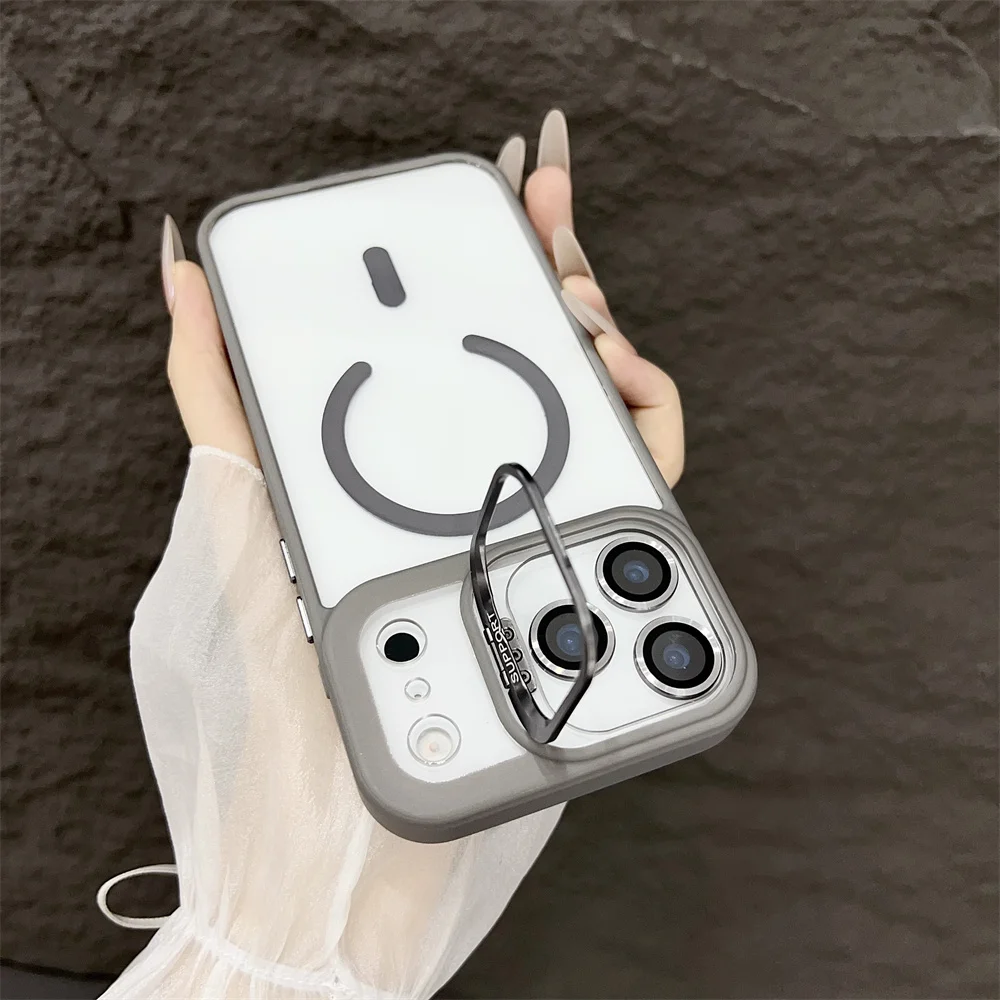 (iphone 16, Cinza) Capa Para Iphone Com Suporte Magnético Magsafe, Compatível Com Carregamento Sem Fio.