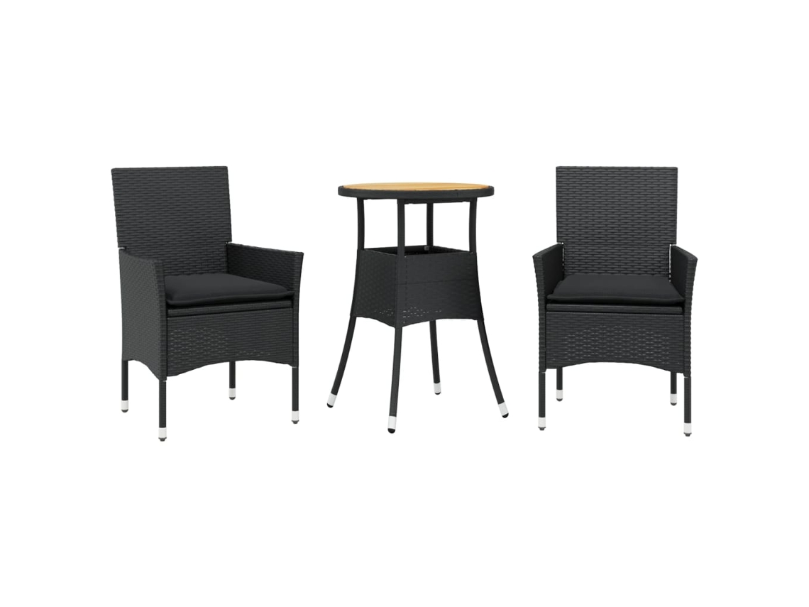 Conjunto de 3 Jantar Jardim com Almofadões Vime Pe/acácia Preto MAISON EXCLUSIVE