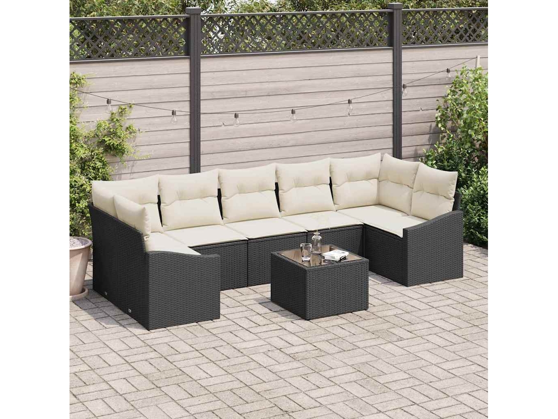 Vidaxl Conjunto De Sofás 8 Unid. Preto E Creme Vime Pe