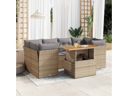 Vidaxl 7 Pcs Conjunto De Sofás P/ Jardim Com Almofadões Vime Pe Bege