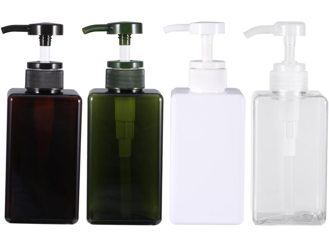 Conjunto de 4 frascos portáteis e práticos de PETG com bomba dosadora, 450ml, para gás.