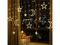 Cortina De Luzes Led Em Formato Estrela E Lua Para Decoração Janelas,