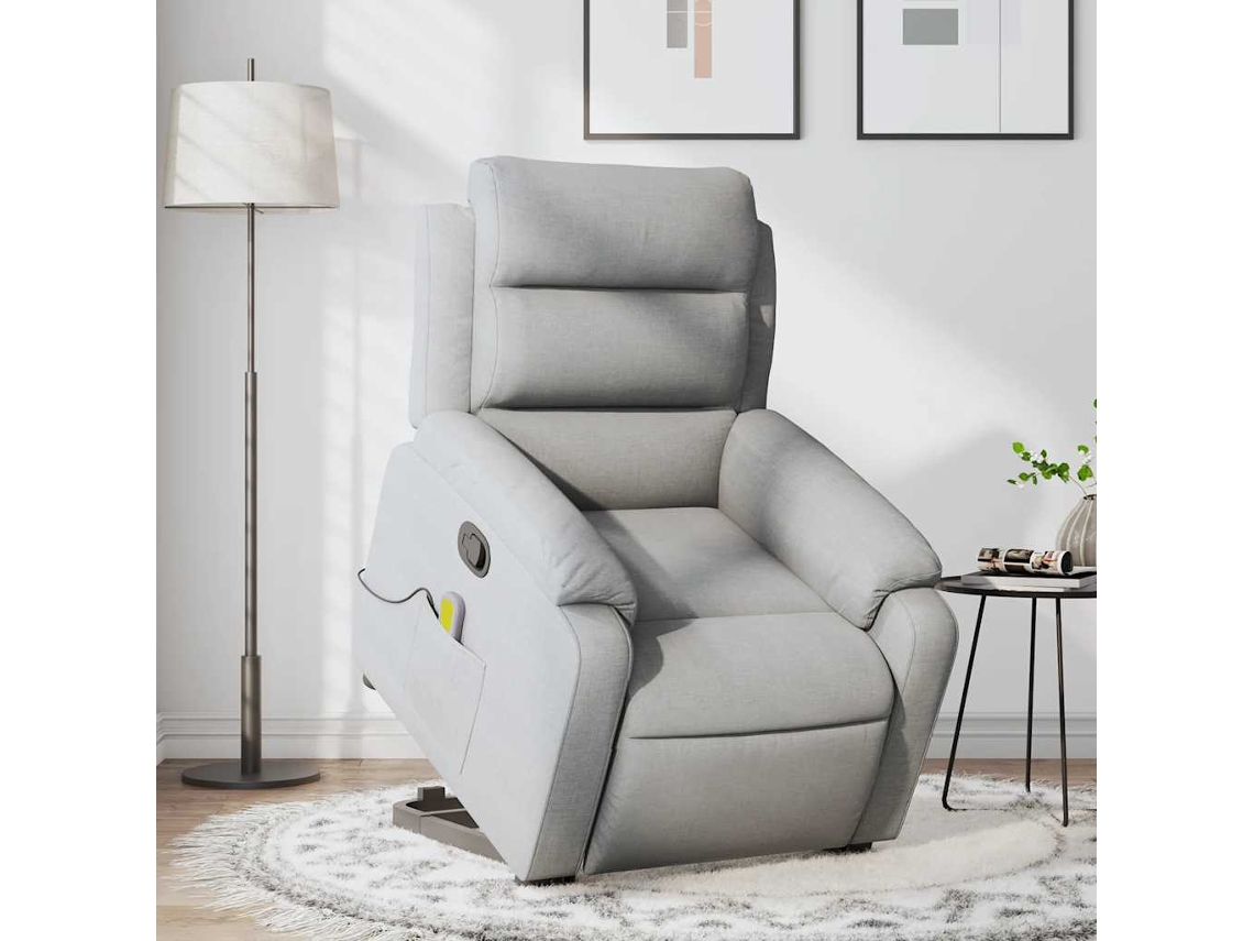 Vidaxl Poltrona Reclinável Massagens Tecido Cinzento-claro