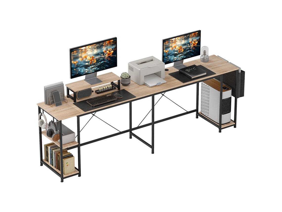 Mesa Modular Canto Reversível 168- Industrial Com Prateleira Ajustável E Bolsa Armazenamento - Medidas: 240cm