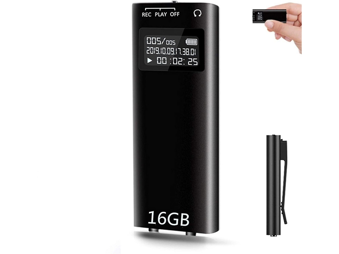 Mini Gravador Activado Por Voz 16gb 1160h Escuta Contínua Forte Magnético Clip Trasero Preto Yizhood