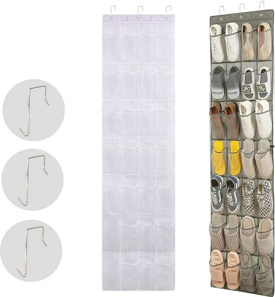 Bolsa Para Sapatos De Porta, Suporte Para Sapatos Suspenso Com 28 Bolsos De Malha E 3 Ganchos De Metal, Organizador De Sapatos, Branco Aquaforge