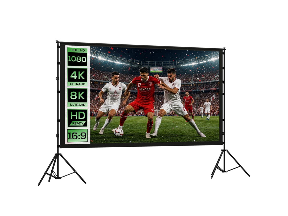 Tela Projeção Hd 4k/8k 100 Polegadas Ângulo Visão 160° Tripés Duplos Dobráveis Branco