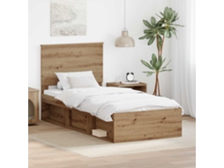 Vidaxl Estrutura Da Cama Com Cabeceira Carvalho Artesanal 90 X 190 Cm