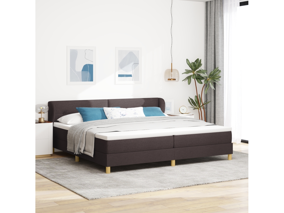 Cama Box Spring Com Colchão Castanho Escuro 200x200 Cm Tecido