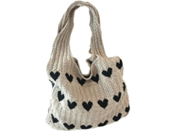 Bolsa Feminina De Lã Tricotada Em Formato De Coração, Leve E Com Alça Ergonômica, Perfeita Para Praia E Passeios De Verão.