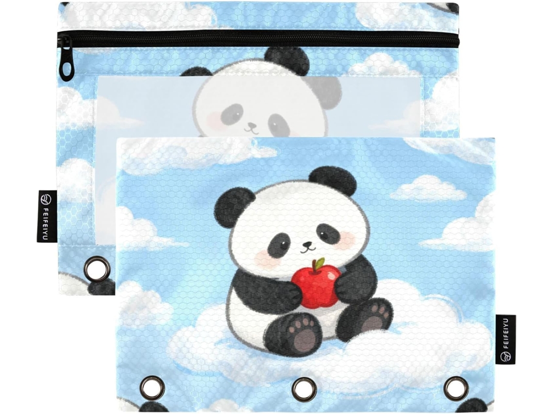Macarrão macio com estampa de panda animado, grande capacidade, com folha transparente colorida, três unidades.