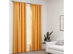 Vidaxl Cortinas Opacas Aspeto Linho C/ Ganchos 2 Pcs 140x225cm Amarelo