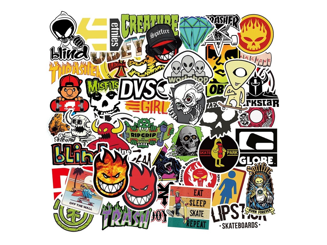 Pacote Com 100 Adesivos Com Tema De Skate