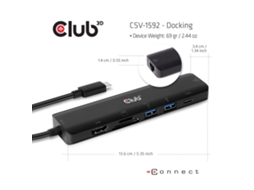 Club3D Csv-1592 Base & Duplicador de Portas Acoplamento Usb 3.2 Gen 1 3.1 Gen 1 Type-C Preto