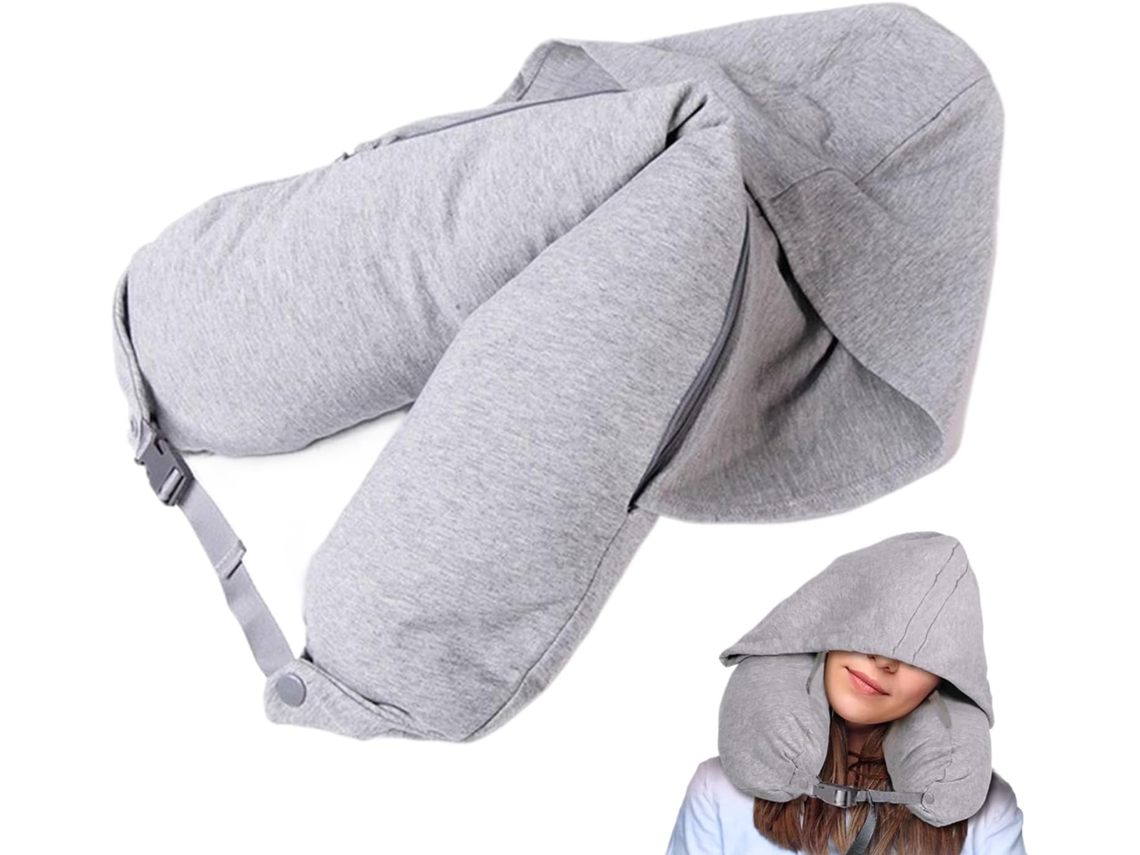 Travesseiro de Pescoço para Viagem Inflável com Capuz Bolsa Armazenamento Prática e Dobrável Dormir CHABERLU