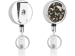 Porta Crachá Retrátil Em Metal Branco E Dourado Com Estampa De Borboleta, Moderno E Durável, Com Cordão De Nylon De 68cm