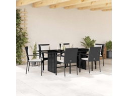 Vidaxl 7 Pcs Conjunto De Jantar P/ Jardim C/ Almofadões Vime Pe Preto