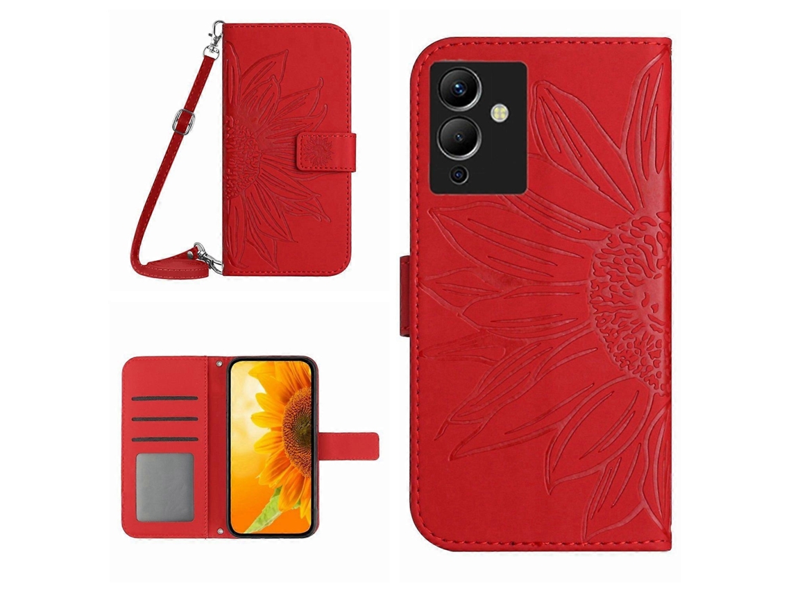 Capa De Celular Flip Em Couro Sintético Com Estampa De Girassol E Toque Suave Para Infiniti Note 12 G96, Com Cordão.