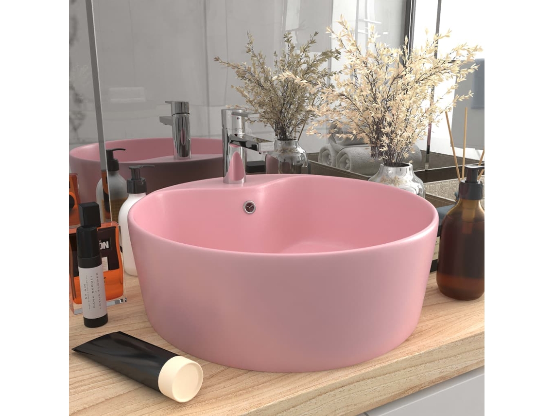 Vidaxl Lavatório Com Extravasamento 36x13 Cm Cerâmica Rosa Mate
