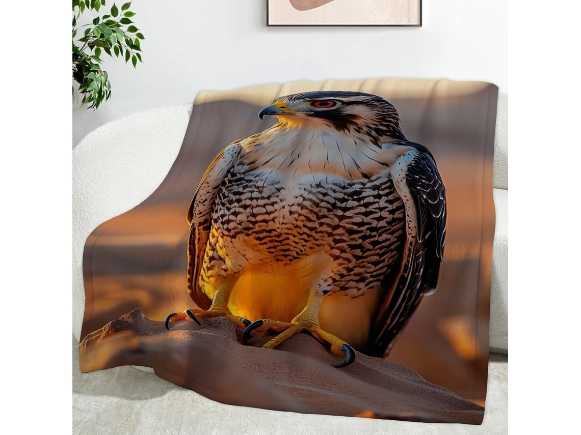 Manta com Estampa de Falcão peregrino 130x150 Cm Multifuncional Macia e Aconchegante em Flanela Ideal para Cam