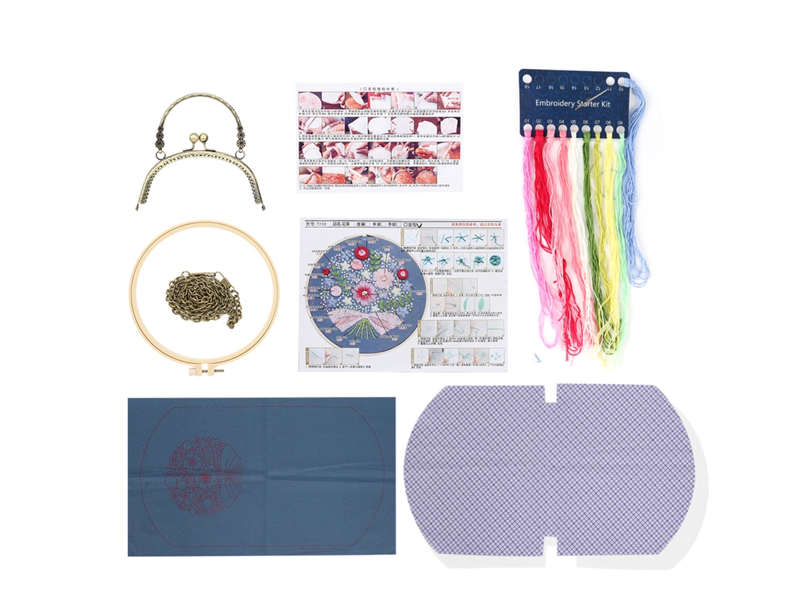 Bolsa Broderie Diy Portátil Flores 16,5cm