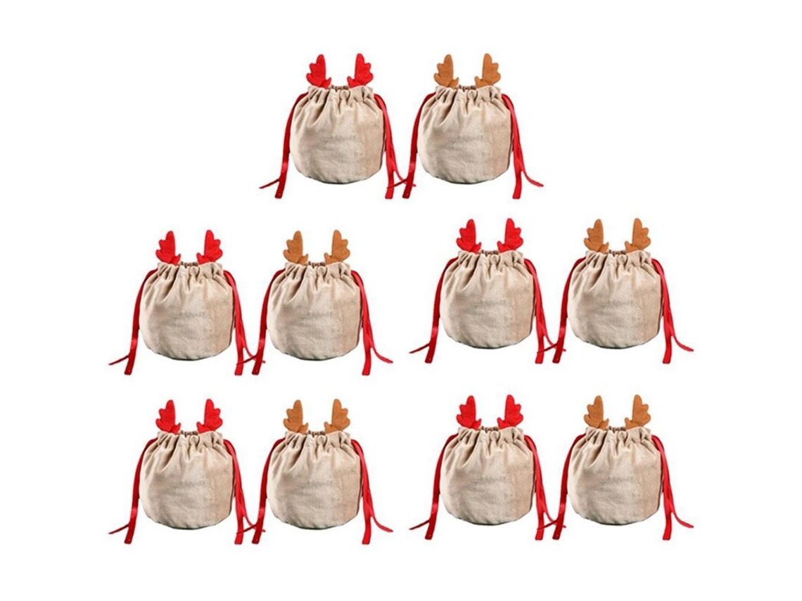 10 Estrelas. Sacola De Natal Com Rena E Doces, Renda, Para Decoração De Presentes De Natal E Festas Infantis.
